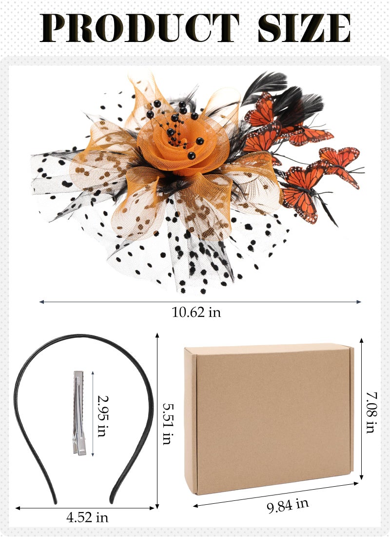 Zinniday Fascinator Hat for Women Tea Party - Black and Orange 2026 Derby Attire Tea Hat with Hairpin, 1920s 50s Monarch Butterfly Fascinators for Women Lady Girls Halloween Renaissance Ball Dress Up - Image 2