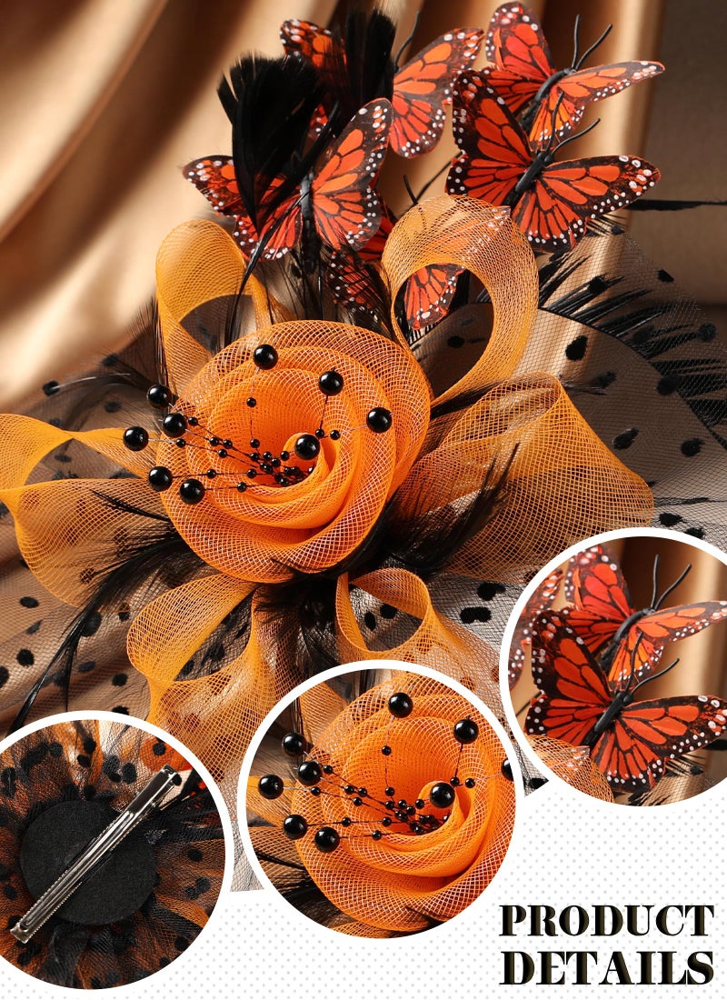 Zinniday Fascinator Hat for Women Tea Party - Black and Orange 2026 Derby Attire Tea Hat with Hairpin, 1920s 50s Monarch Butterfly Fascinators for Women Lady Girls Halloween Renaissance Ball Dress Up - Image 5