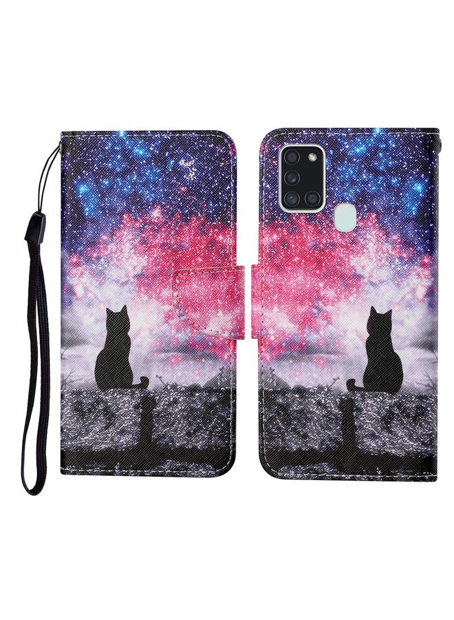 اس-توب جراب لهاتف Samsung Galaxy A21s بنمط رسم ملون، جراب جلدي قلاب أفقي مع حامل وفتحات للبطاقات ومحفظة وحبل - Image 1