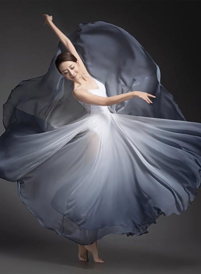 ZX Modern Ballet Lyrical Dance Skirt Gradient Color Sheer Long Flowy Skirts for Ballerinas Photography Performance Blue Green - Image 3