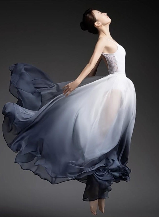 ZX Modern Ballet Lyrical Dance Skirt Gradient Color Sheer Long Flowy Skirts for Ballerinas Photography Performance Blue Green - Image 5