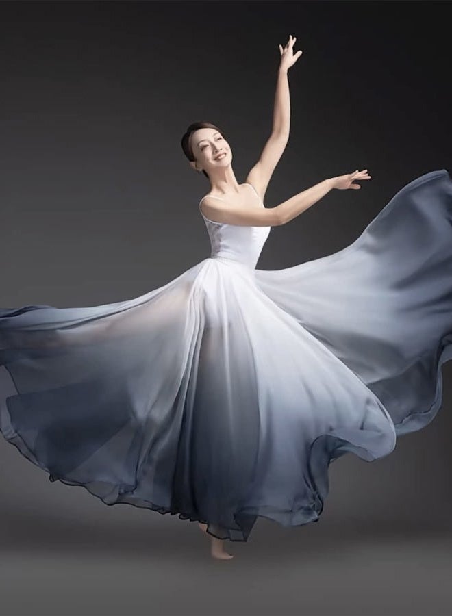 ZX Modern Ballet Lyrical Dance Skirt Gradient Color Sheer Long Flowy Skirts for Ballerinas Photography Performance Blue Green - Image 2