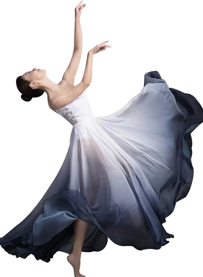 ZX Modern Ballet Lyrical Dance Skirt Gradient Color Sheer Long Flowy Skirts for Ballerinas Photography Performance Blue Green - Image 1