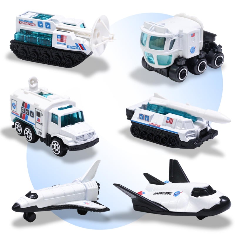 Oriate 6PCS Diecast Rocket Ship Space Car Toys Set Spaceship Explore Space Shuttle Rockets for Kids 35 6 7 8 Mobile Lab Mini SpaceFleet Toys for Boys Girls and Creative Birthday Easter Gifts - Image 2