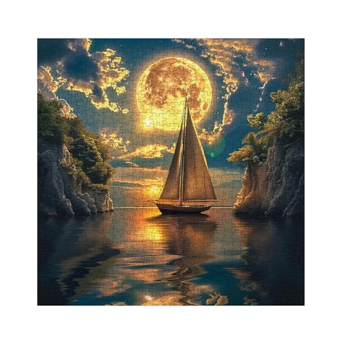 IdeaBazar Beautiful Moon Sailboat Puzzles for Adults 1000 Pieces Nature Colorful Ocean Sunset Jigsaw Puzzles Pretty Tree Scenic Mountain Scenery Puzzle - Image 5