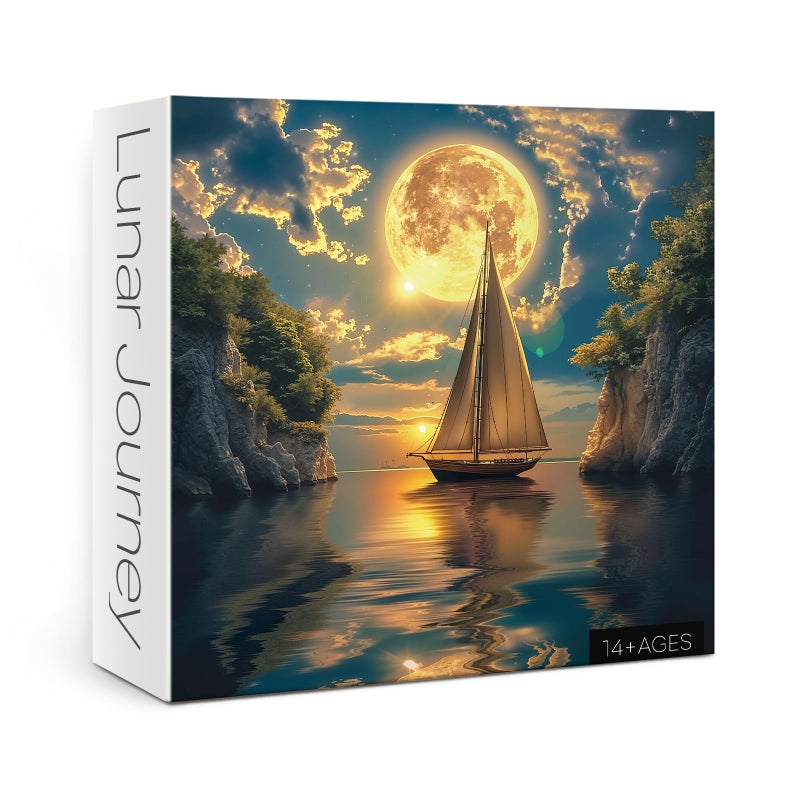 IdeaBazar Beautiful Moon Sailboat Puzzles for Adults 1000 Pieces Nature Colorful Ocean Sunset Jigsaw Puzzles Pretty Tree Scenic Mountain Scenery Puzzle - Image 3