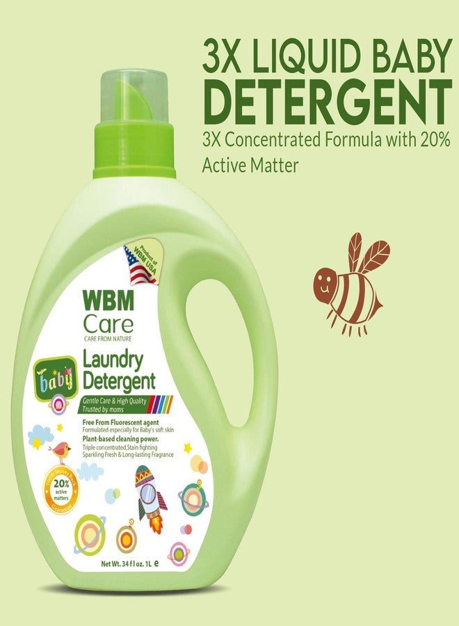 WBM Care Natural Liquid Baby Laundry Detergent | Gentle Formula for Baby's Sensitive Skin | 34 oz, 100 Loads | Convenient 2-Pack for All Your Laundry Needs - Image 2