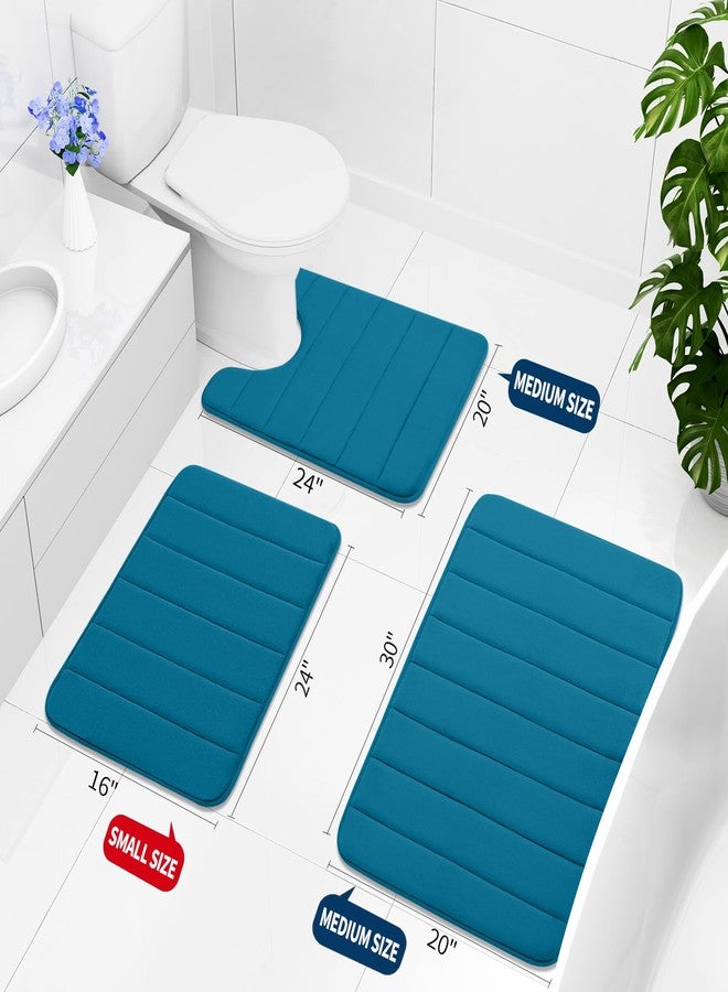 Buganda Memory Foam 3 Pieces Bathroom Rugs Set - Thick Soft Absorbent Non-Slip Bath Mats, Washable Small/Large/Contour Bath Rugs (24" x 16" + 30" x 20" + 24" x 20", Peacock Blue) - Image 2