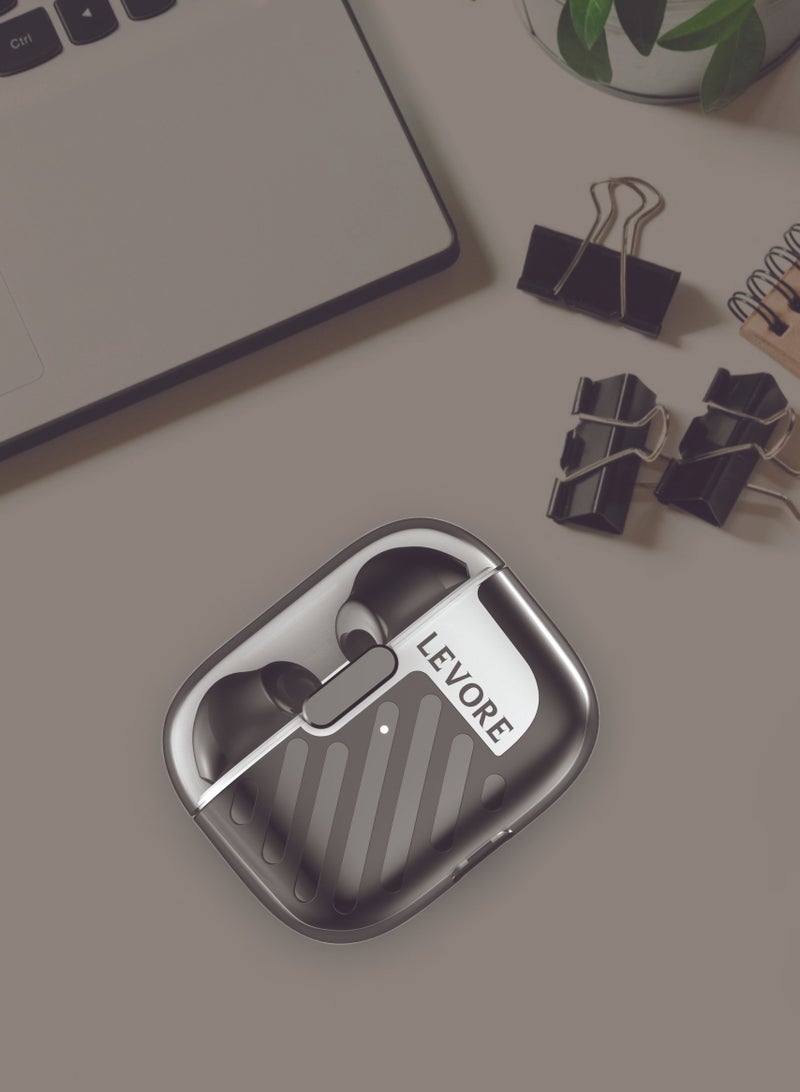 ليفور سماعات أذن لاسلكية حقيقية من نوع Levore LBT-305 مزودة بتقنية بلوتوث، وعلبة شحن، وميكروفون مدمج. - Image 2