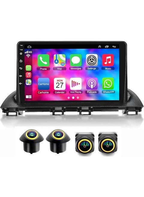 Fit Mazda 3 Car Stereo Mazda 3 Axela Android Screen 2014-2019 With Apple Carplay Android Auto Wireless WiFi DSP FM&AM BT AHD Camera Included Fast Interface QLED (4+32GB 360D Cameras)