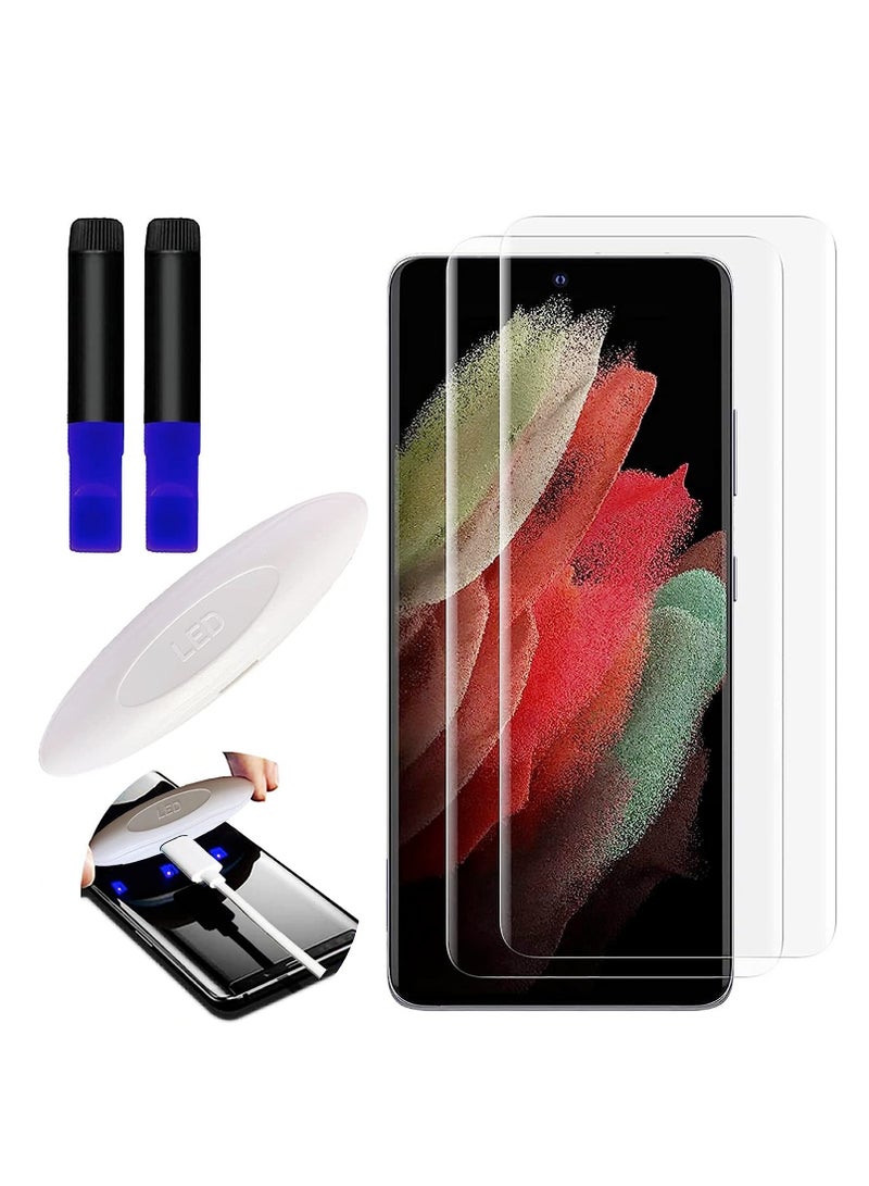 DUSALA 2 Pack Screen Protector Compatible for Samsung Galaxy S21 Ultra [Supports Fingerprint Sensor ID] Full Coverage 3D Curved Tempered Glass Film UV Liquid Adhesive Light - Image 1