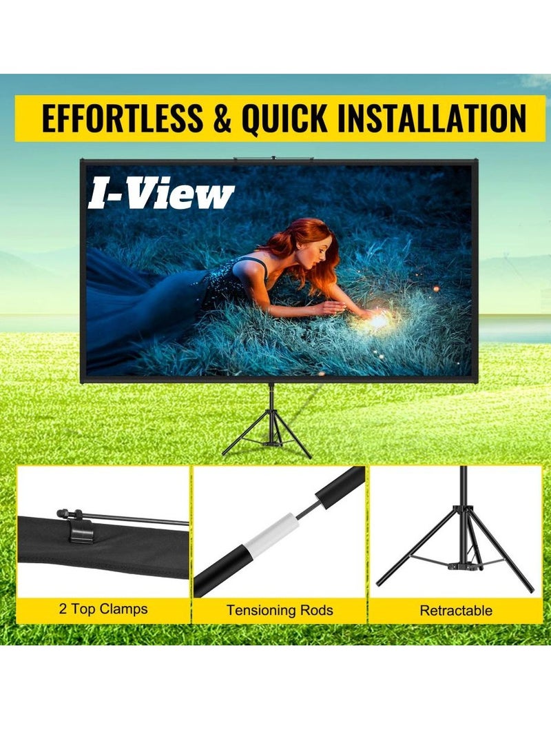 iView 200×200 cm Portable Tripod Projector Screen – 112" Diagonal, MaxWhite 1.1 Gain, 160° Viewing Angle, Adjustable Height, Keystone Eliminator, Black Masking Borders - Image 1
