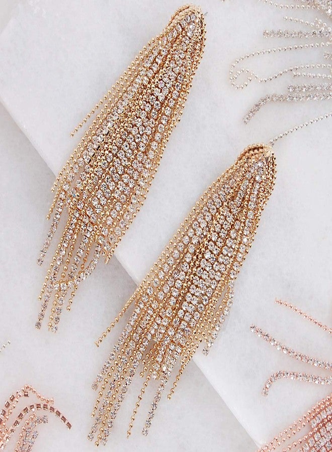 Humble Chic NY Humble Chic Simulated Diamond Earrings - Oversized Darling Waterfall Tassel CZ Statement Chandelier Studs, Gold - Image 3