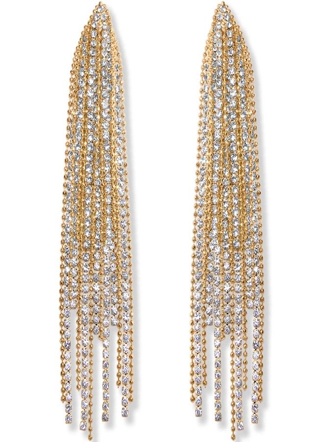 Humble Chic NY Humble Chic Simulated Diamond Earrings - Oversized Darling Waterfall Tassel CZ Statement Chandelier Studs, Gold - Image 1