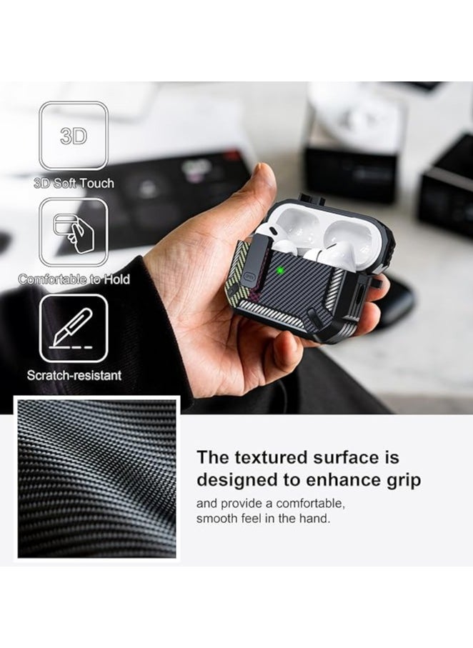 Generic - Airpods 4 Case, Airpods 4th Generation Case with Lock, Airpods 4th Generation Case, Hard Shell Rugged Shockproof Case with Keychain for Apple Airpods 4 2024 (Black Carbon Fiber) - Image 1