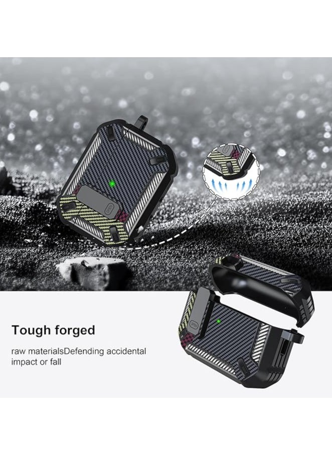 Generic - Airpods 4 Case, Airpods 4th Generation Case with Lock, Airpods 4th Generation Case, Hard Shell Rugged Shockproof Case with Keychain for Apple Airpods 4 2024 (Black Carbon Fiber) - Image 1