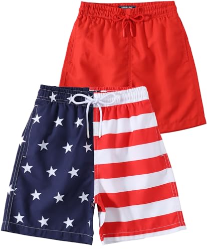 KAILUA SURF 2 Pack Boys Swim Trunks, High-Visibility Safety Colors and American Flag, Quick Dry Kids Shorts, Sizes 2T-16 (K1,56) - Image 1