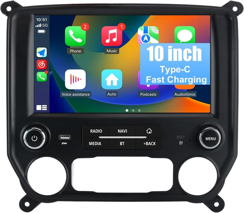 litillbuly 10 Inch Android 13 Car Stereo Radio for Chevrolet Silverado/GMC Sierra 2014-2019 with Wireless CarPlay and Android Auto - Image 1