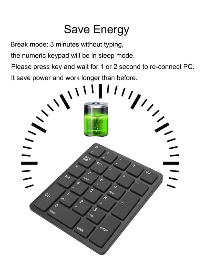 Wireless Numeric Keypad, 26-Key Bluetooth Numeric Keypad, Portable Accounting Numeric Calculator, Rechargeable Wireless Numeric Keypad for Laptop/Desktop/Surface Pro/Laptop (2.4 GHz) - Image 4