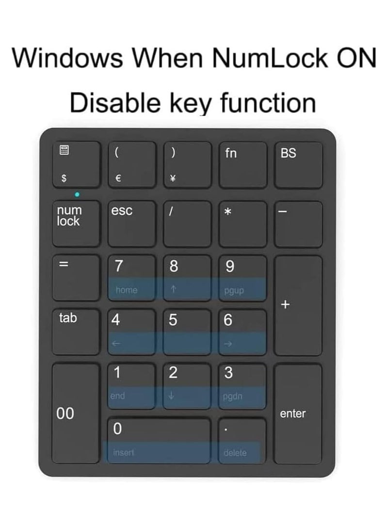 Wireless Numeric Keypad, 26-Key Bluetooth Numeric Keypad, Portable Accounting Numeric Calculator, Rechargeable Wireless Numeric Keypad for Laptop/Desktop/Surface Pro/Laptop (2.4 GHz) - Image 5
