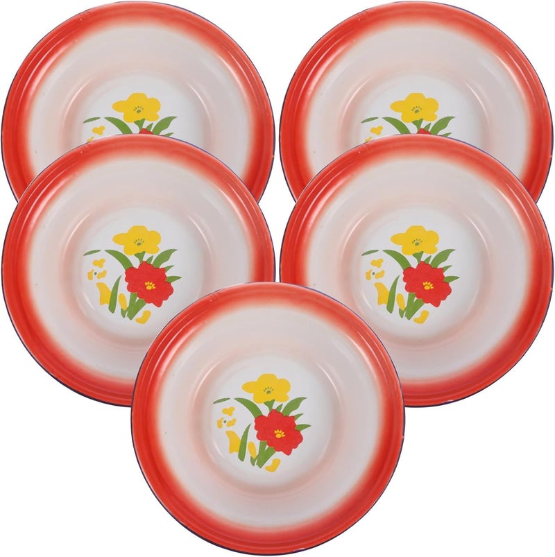 Vintage Enamelware Bowls Large Soup Bowl Mixing Basin for Fruit Salad Pasta Dinner Floral Design - Image 1