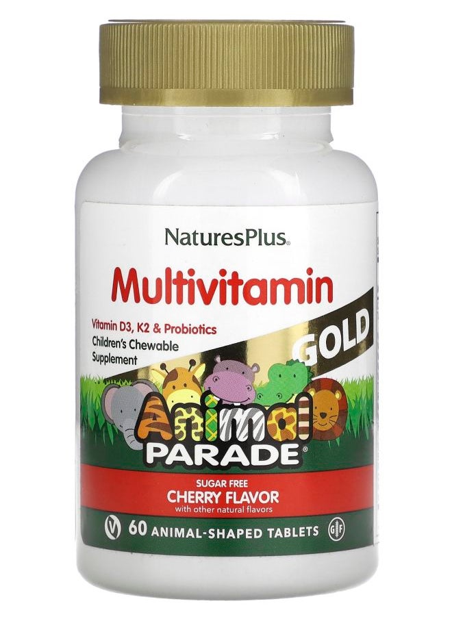 NaturesPlus Animal Parade Gold Children's Chewable Multivitamin Supplement Cherry 60 Animal-Shaped Tablets 