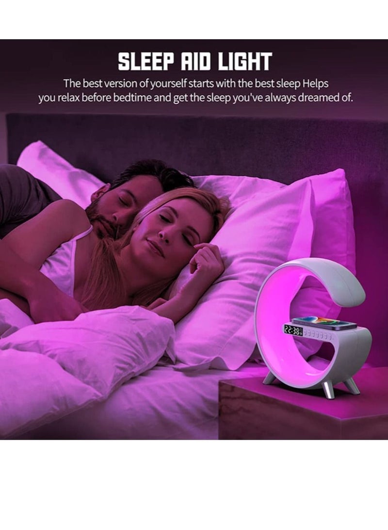ELTRAZONE Bedside Table Lamp Desk Night Light with 15W Quick Wireless Charger and Bluetooth Speaker, Desk Lamp with Alarm Clock and 256 RGB Light Modes Bedroom Lamp - Image 4