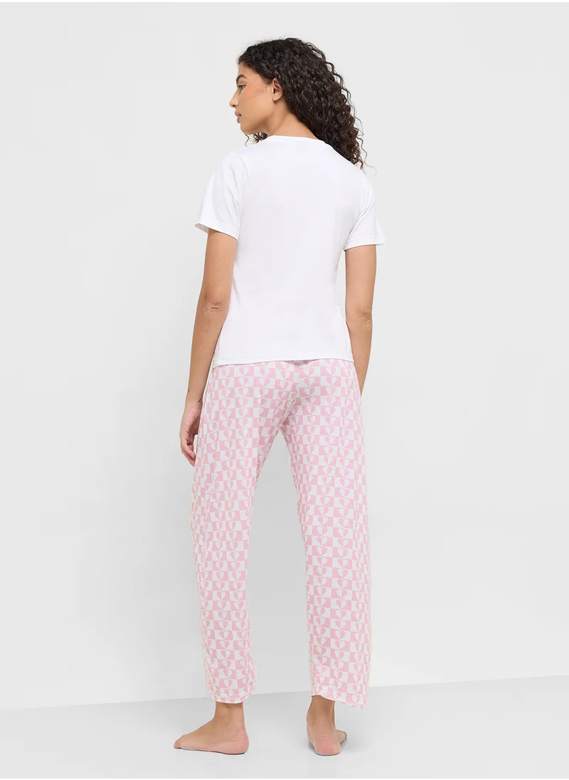 Ginger Cotton Heart Print T-Shirt & Pyjama Set