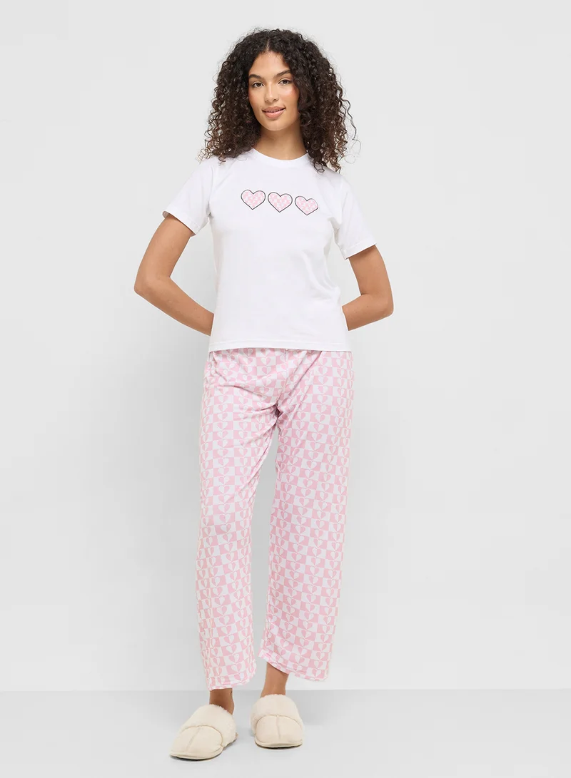 Ginger Cotton Heart Print T-Shirt & Pyjama Set