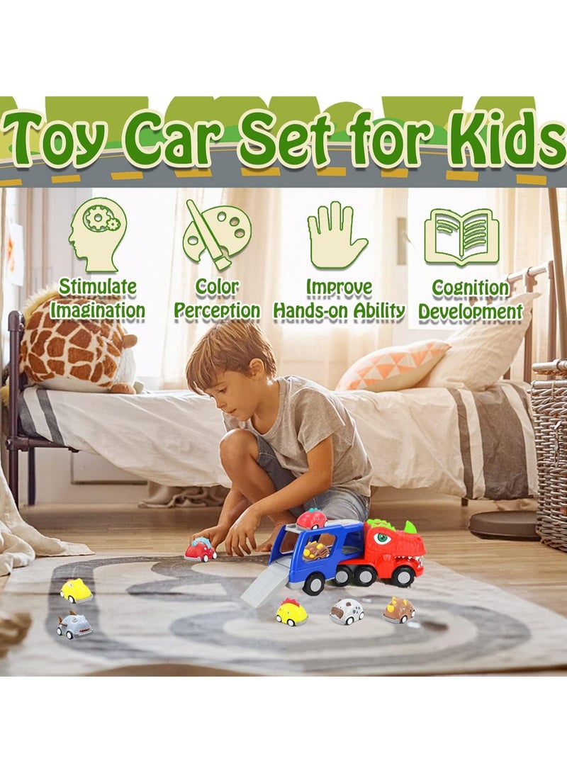 Big Dinosaur Transport Cars LED Vapor Spray Car Carrier with Sound, 8pcs Pull Back Animal Cars, Dinosaur Truck Car Toys for 2 3 4 Boys Girls Gifts - Image 4