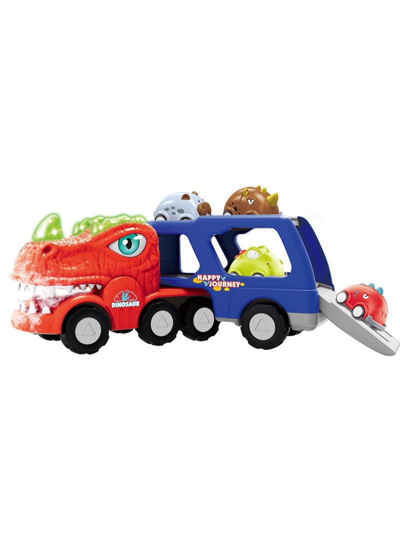 Big Dinosaur Transport Cars LED Vapor Spray Car Carrier with Sound, 8pcs Pull Back Animal Cars, Dinosaur Truck Car Toys for 2 3 4 Boys Girls Gifts - Image 1