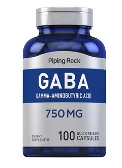 Piping Rock GABA Gamma-Aminobutyric Acid Supplement 750mg 100 Caps 