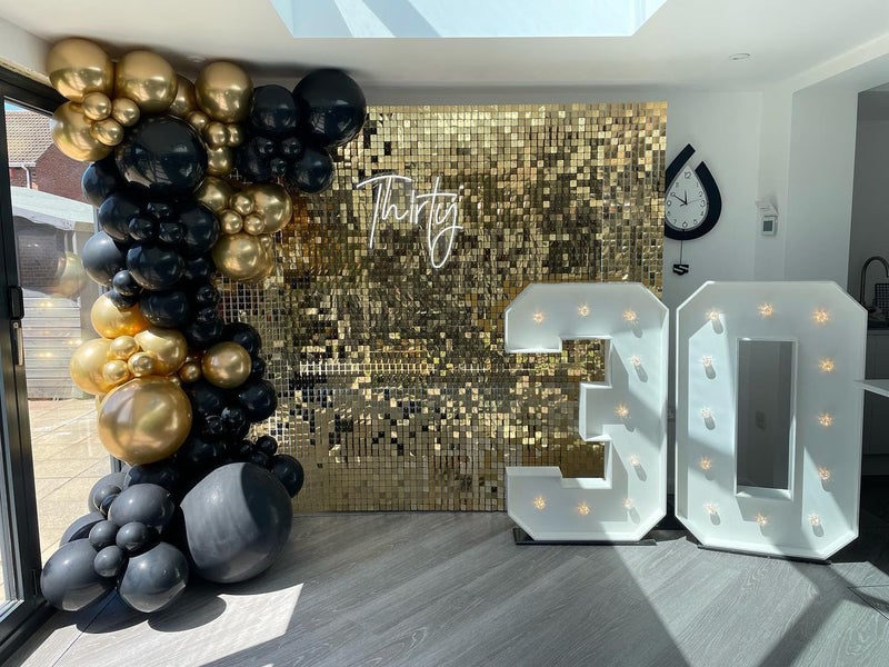 Kate Shimmer Wall Backdrop Light Gold Square Sequin Wall Panel Backdrop Decor for Wedding, Anniversary, Birthday, Party, 24 Panels - Image 4