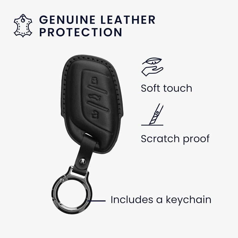 kwmobile Genuine Leather Key Case for MG 3-Button ZS MG4 MG5 MG6 with Key Ring - Black - Image 5