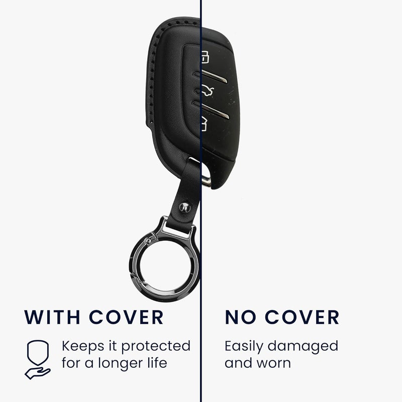 kwmobile Genuine Leather Key Case for MG 3-Button ZS MG4 MG5 MG6 with Key Ring - Black - Image 4