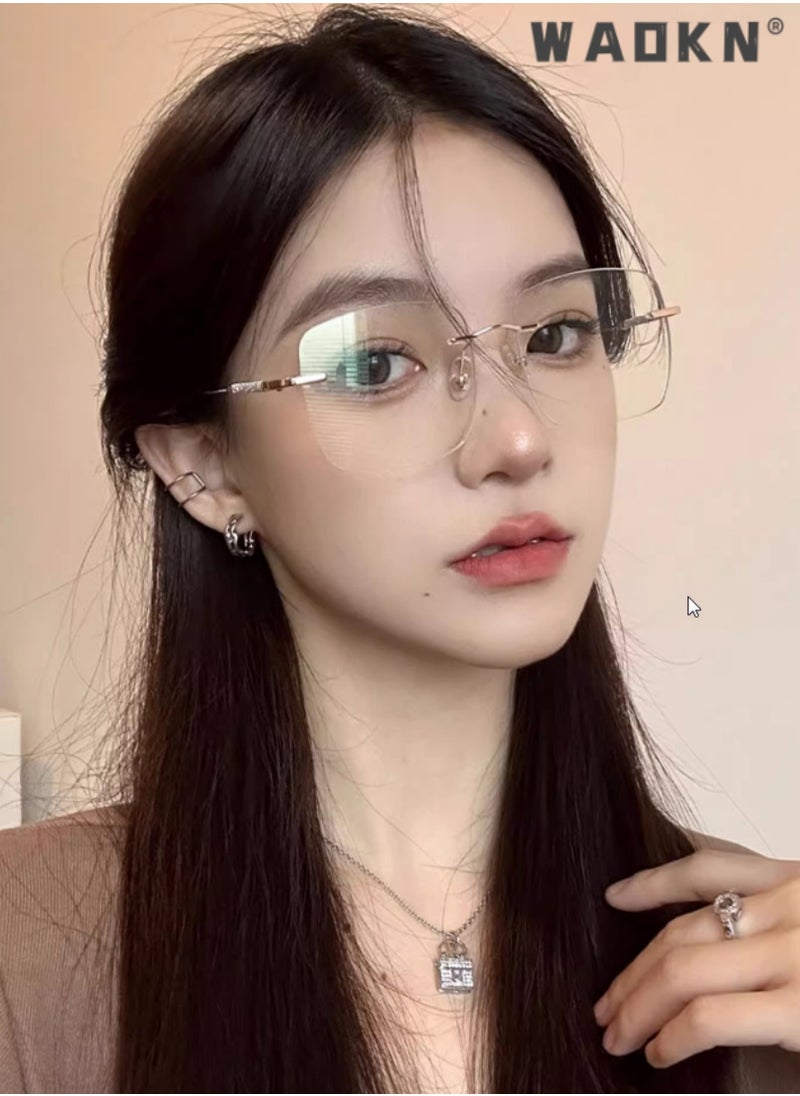 WAOKN Women Rimless Blue Light Blocking Glasses - Computer Game Glasses Square Eyeglasses Frame for Women Men, Anti Eye Eyestrain UV 400 Protection Reading Gaming Color Changing Glasses Glasses  - Image 4