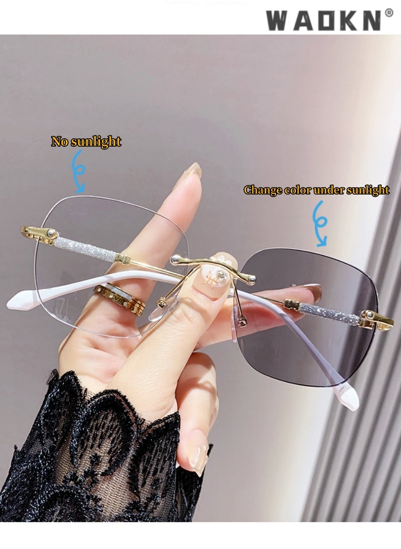 WAOKN Women Rimless Blue Light Blocking Glasses - Computer Game Glasses Square Eyeglasses Frame for Women Men, Anti Eye Eyestrain UV 400 Protection Reading Gaming Color Changing Glasses Glasses  - Image 3