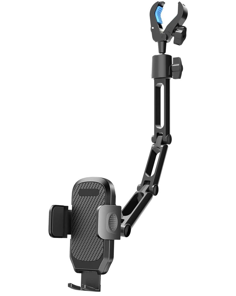 Quyee Phone Holder Car, Rear View Mirror Phone Holder - Aluminum Alloy Mount Multi-Angle Adjustment Rotatable and Retractable Compatible with All 4-7 Inch iPhone and Android Cell Phones (XL Black) - Image 1