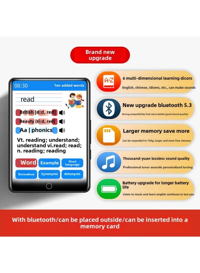 Mp3 Walkman Student Mp4 High School Dedicated Mp5 Music Player Listening Music Artifact Mp6 English Listening Bluetooth-Body Color:2.8 Hd Touch Screen-Memory Capacity:16GB [body Memory] - Official Standard Configuration: Host + OTG + 3-year Warranty  - Image 1