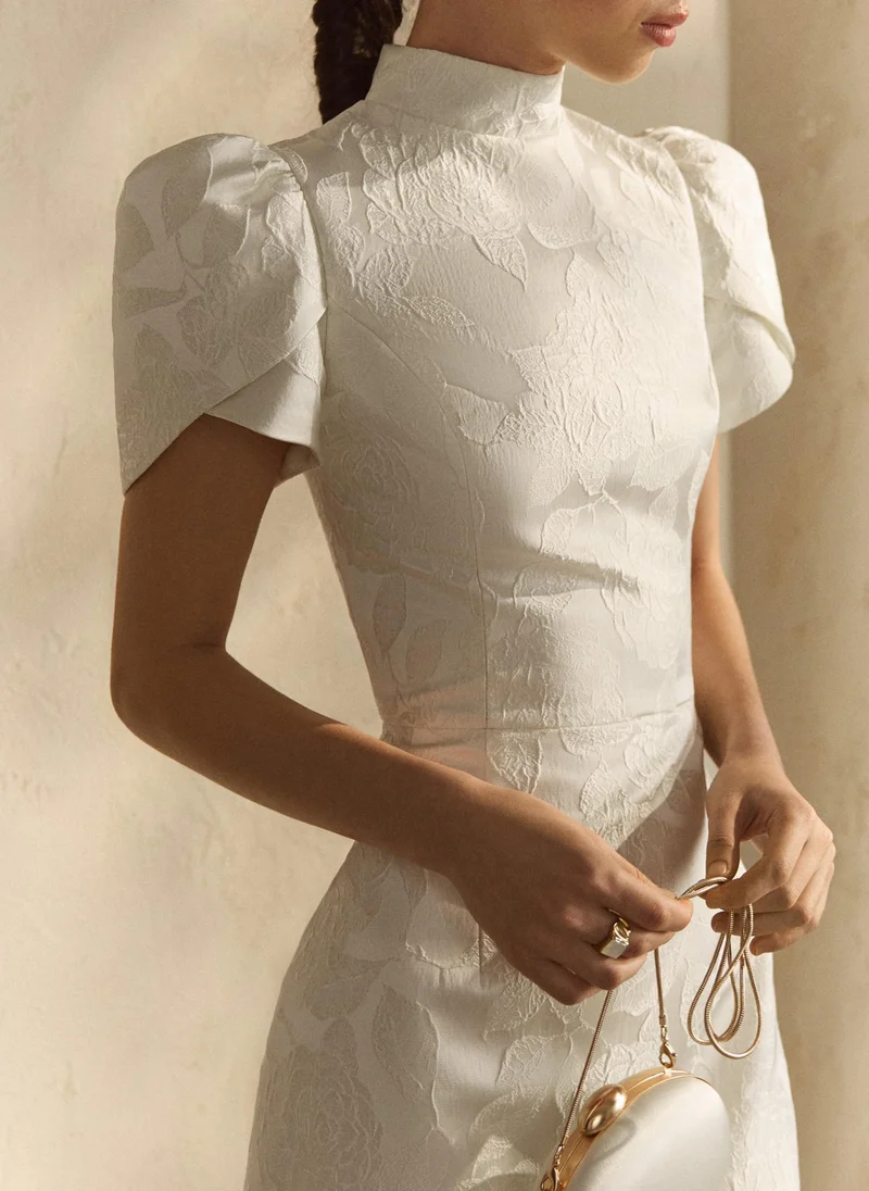 Lichi  Fitted mini dress with textured floral pattern for Women | Best Price UAE