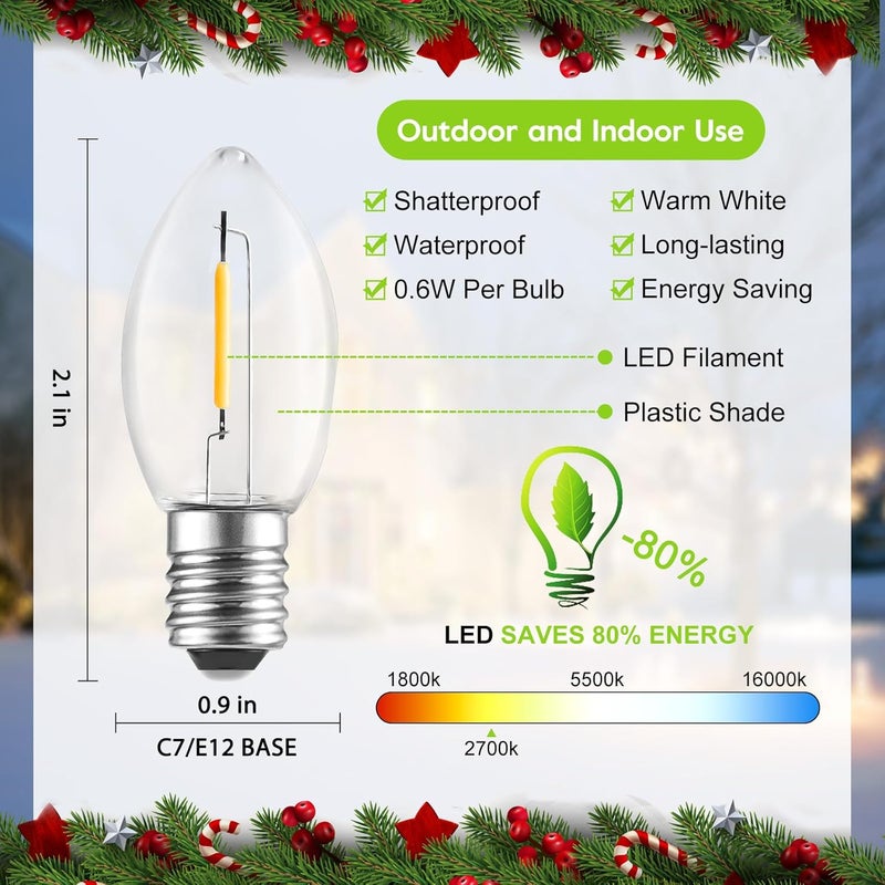 Brightown 8 Pack C7 LED Night Light Bulbs C7 E12 Candelabra Christmas Replacement Bulbs Salt Lamps Window Candles Chandeliers Replacement Bulbs06W Equivalent 4W 5W 6W 7W Incandescent Bulbs Warm White - Image 2