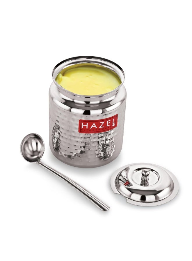 HAZEL Stainless Steel Ghee Container with Spoon | Oil Containers for Kitchen with Lid, 600 ML - Image 3