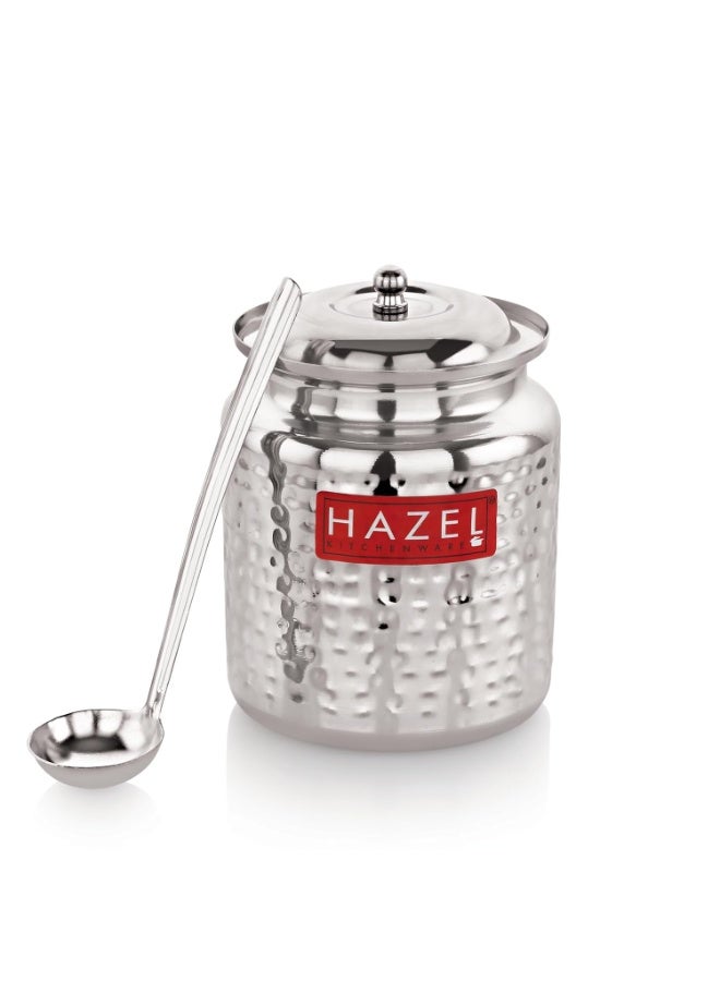 HAZEL Stainless Steel Ghee Container with Spoon | Oil Containers for Kitchen with Lid, 600 ML - Image 1