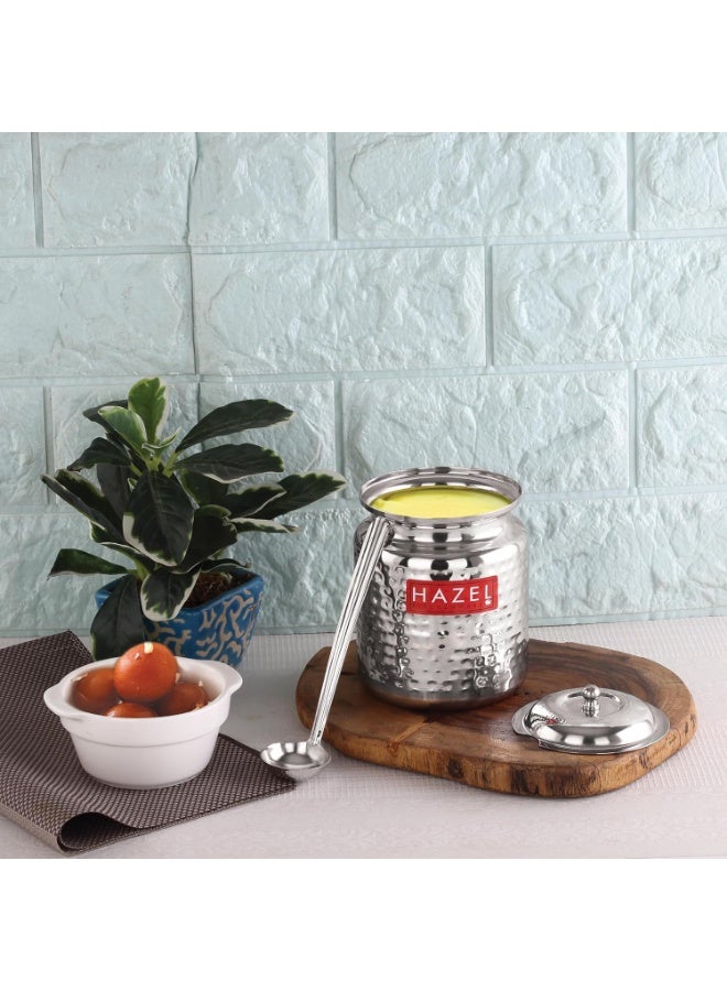HAZEL Stainless Steel Ghee Container with Spoon | Oil Containers for Kitchen with Lid, 600 ML - Image 2