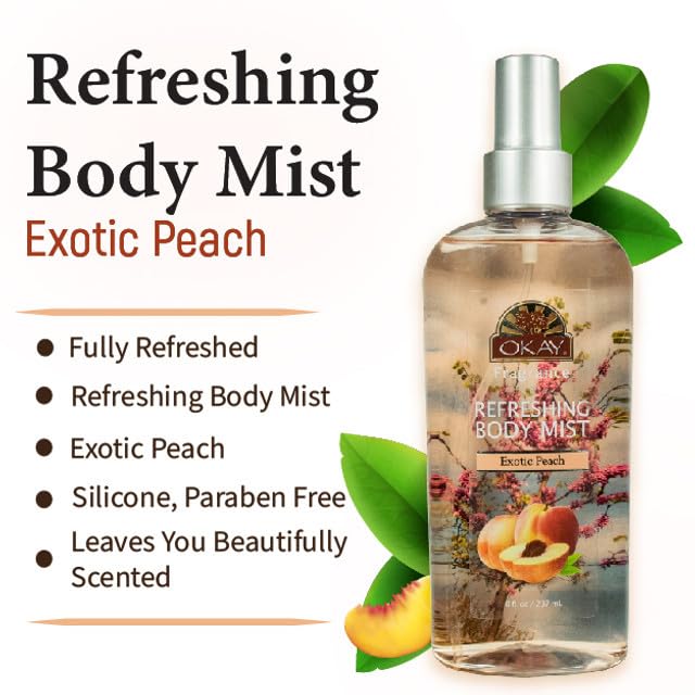 Okay Fragrance Exotic Peach Body Mist Body Spray for Women Light Perfume Mist for Skin Clean Refreshing Scent Uplifting and Fruity Silicone and Paraben Free 8 Fl Oz - Image 3