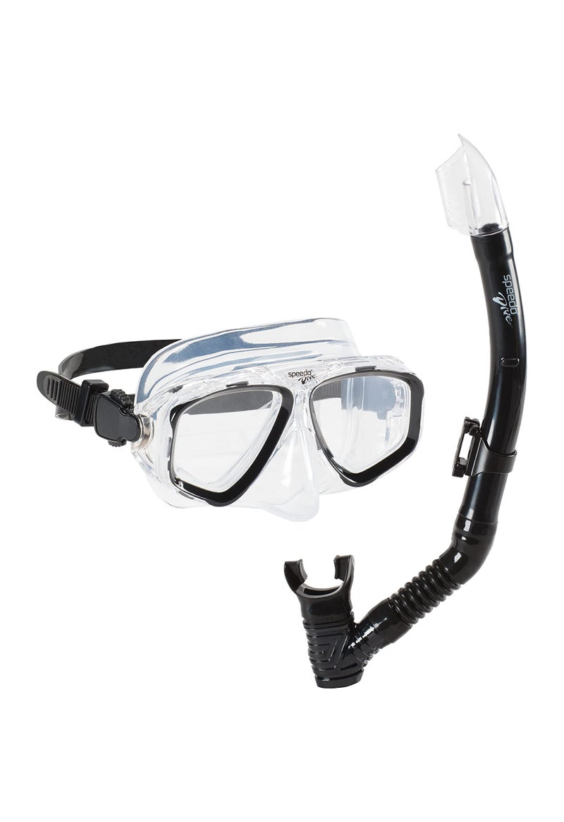 Speedo Unisex-Adult Swim Snorkel Dive Mask Anti-Fog with Nose Cover Adventure Series, MS Black/Black, One Size - Image 1