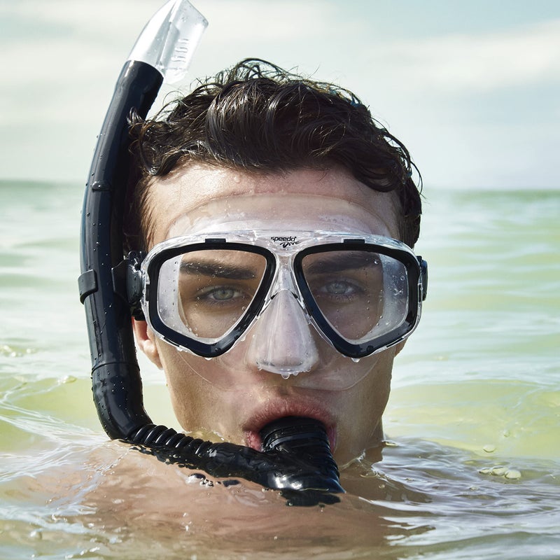 Speedo Unisex-Adult Swim Snorkel Dive Mask Anti-Fog with Nose Cover Adventure Series, MS Black/Black, One Size - Image 2