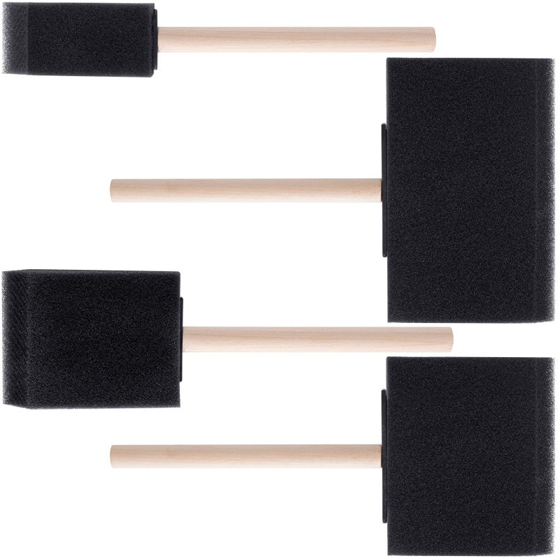 CustomyLife 4 Pcs Foam Paint Brushes 4 Sizes Wood Handle Sponge Paint Brush 1 2 3 4 for Details Staining Varnishes Large Area and DIY Craft Projects