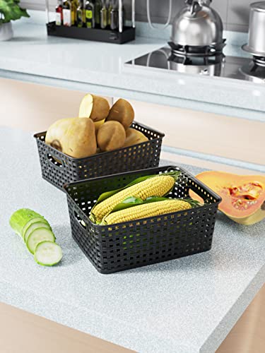 WYT Woven Storage Organizer Basket, 6-Pack Black Plastic Weave Baskets, 10.1 x 7.55 x 4.1 - Image 5