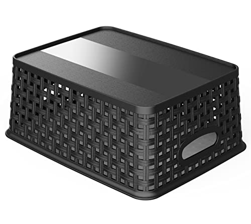 WYT Woven Storage Organizer Basket, 6-Pack Black Plastic Weave Baskets, 10.1 x 7.55 x 4.1 - Image 3